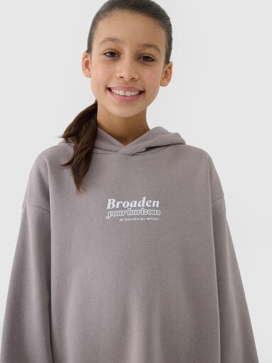 Dziewczęca bluza dresowa nierozpinana z kapturem 4F 4FJRSS25TSWSF2056 - beżowa