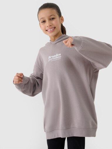 4F JUNIOR Dziewczęca bluza dresowa nierozpinana z kapturem 4F 4FJRSS25TSWSF2056  beżowa Beżowy