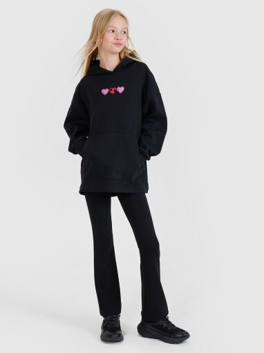 Dziewczęca bluza dresowa nierozpinana z kapturem 4F 4FJRSS25TSWSF2235 - czarna