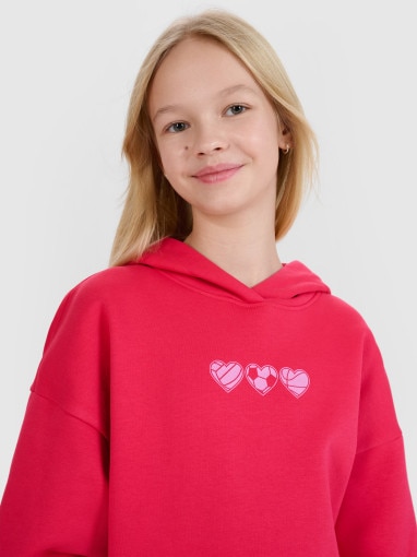 4F JUNIOR Dziewczęca bluza dresowa nierozpinana z kapturem 4F 4FJRSS25TSWSF2235  czerwona Czerwony