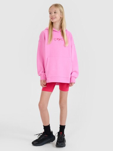 Dziewczęca bluza dresowa nierozpinana z kapturem 4F 4FJRSS25TSWSF2235 - różowa