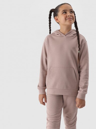 4F JUNIOR Dziewczęca bluza dresowa nierozpinana z kapturem 4F 4FJWMM00TSWSF1316  beżowa Beżowy