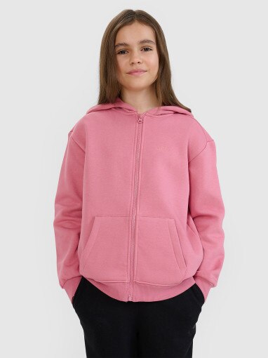 4F JUNIOR Dziewczęca bluza dresowa rozpinana z kapturem 4F 4FJRAW24TSWSF1830  różowa Różowy