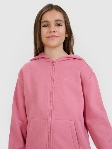 Dziewczęca bluza dresowa rozpinana z kapturem 4F 4FJRAW24TSWSF1830 - różowa