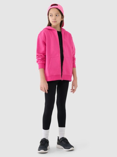Dziewczęca bluza dresowa rozpinana z kapturem 4F 4FJRAW24TSWSF1830 - różowa
