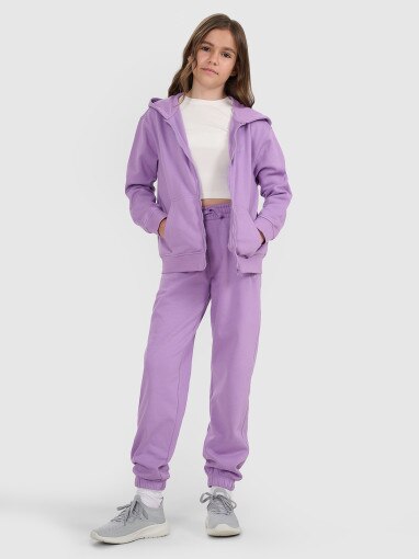 Dziewczęca bluza dresowa rozpinana z kapturem 4F 4FJRAW25TSWSF2466 - fioletowa