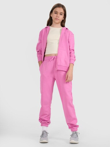 Dziewczęca bluza dresowa rozpinana z kapturem 4F 4FJRAW25TSWSF2466 - różowa