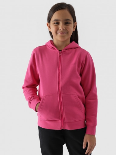 4F JUNIOR Dziewczęca bluza dresowa rozpinana z kapturem 4F 4FJWMM00TSWSF1315  różowa Różowy