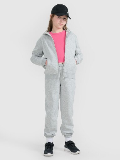 Dziewczęca bluza dresowa rozpinana z kapturem 4F 4FJWMM00TSWSF1861 - szara