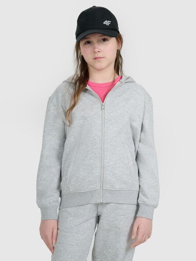 4F JUNIOR Dziewczęca bluza dresowa rozpinana z kapturem 4F 4FJWMM00TSWSF1861  szara Szary