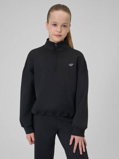 4F JUNIOR Dziewczęca bluza treningowa bez kaptura 4F 4FJRSS26TFSWF0990 czarna Czarny