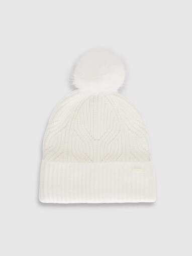  4F JUNIOR Dziewczęca czapka z pomponem 4F 4FJWAW25ACAPF648  biała Biały
