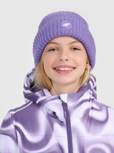  4F JUNIOR Dziewczęca czapka zimowa odblaskowa 4F 4FJRAW25ACAPF0750  fioletowa Fioletowy