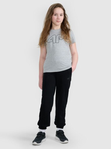 Dziewczęca koszulka oversize z nadrukiem 4F 4FJWMM00TTSHF2333 - szara