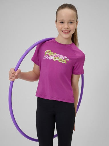 4F JUNIOR Dziewczęca koszulka treningowa 4F 4FJRSS26TFTSF2386 fioletowa Fioletowy