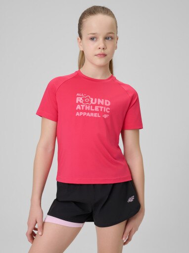  4F JUNIOR Dziewczęca koszulka treningowa 4F 4FJWSS26TFTSF1962  różowa Różowy