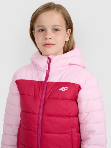 4F JUNIOR Dziewczęca kurtka puchowa pikowana 4F 4FJRAW25TDJAF0771 różowa Różowy