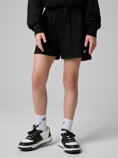 Dziewczęce spodenki dresowe 4F 4FJWSS26TSHOF769 - czarne