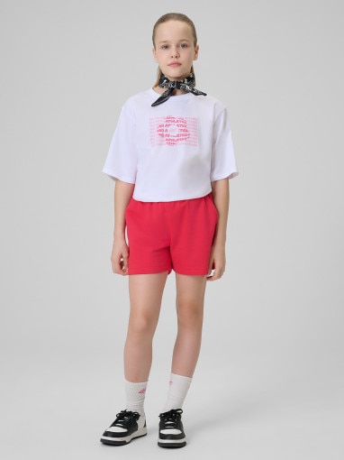  4F JUNIOR Dziewczęce spodenki dresowe 4F 4FJWSS26TSHOF775  różowe Różowy