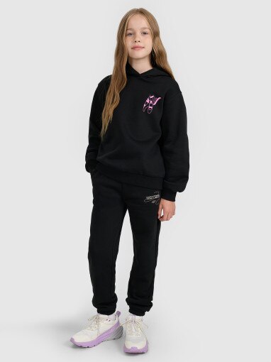 4F JUNIOR Dziewczęce spodnie dresowe 4F 4FJWAW25TTROF1248  czarne Czarny