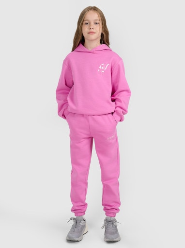  4F JUNIOR Dziewczęce spodnie dresowe 4F 4FJWAW25TTROF1248  różowe Różowy