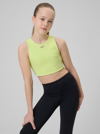 4F JUNIOR Dziewczęcy biustonosz treningowy 4F 4FJRSS26USBAF285 zielony Soczysta zieleń