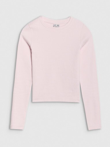 4F JUNIOR Longsleeve slim gładki dziewczęcy  beżowy Beżowy
