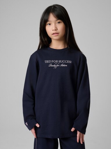 Dziewczęcy longsleeve z nadrukiem 4F 4FJRSS26TLONF664 - granatowy