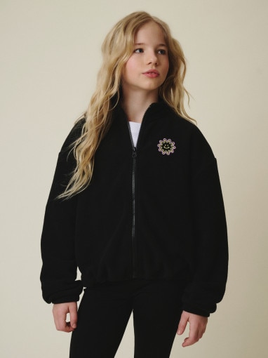 Dziewczęcy polar rozpinany bez kaptura 4F 4FJRSS26TFLEF497 - czarny