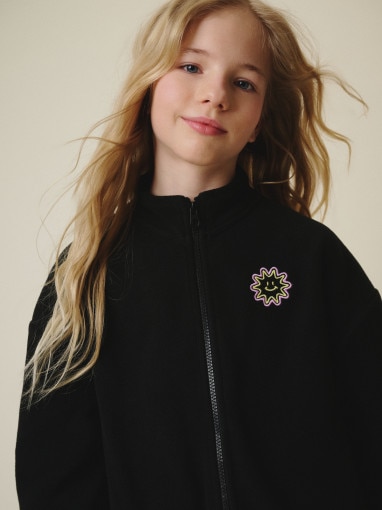 4F JUNIOR Dziewczęcy polar rozpinany bez kaptura 4F 4FJRSS26TFLEF497 czarny Czarny