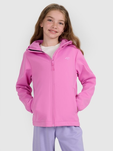 4F JUNIOR Dziewczęcy softshell rozpinany z kapturem 4F 4FJRAW25TSOFF515 różowy Różowy