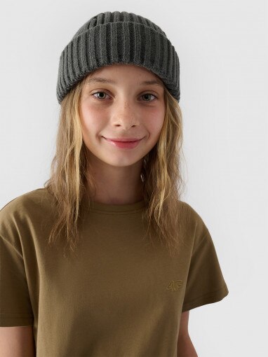 4F JUNIOR Dziewczęcy tshirt basic 4F 4FJRAW24TTSHF2313  brązowy Brązowy