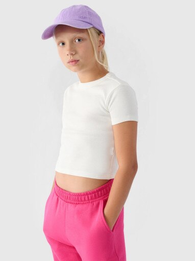 4F JUNIOR Dziewczęcy tshirt basic 4F 4FJRSS24TTSHF2053  biały Biały