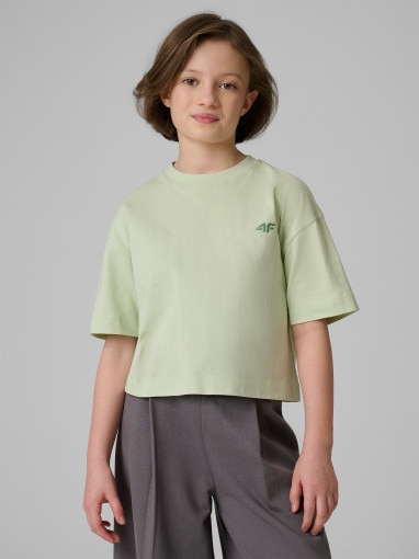  4F JUNIOR Dziewczęcy tshirt bez nadruku 4F 4FJRSS26TTSHF3841  miętowy Mięta