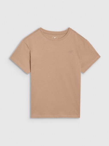 4F JUNIOR Dziewczęcy tshirt oversize 4F 4FJWSS25TTSHF2326  beżowy  Beżowy