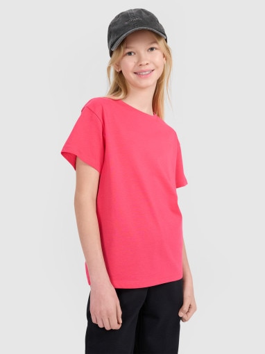 4F JUNIOR Dziewczęcy tshirt oversize 4F 4FJWSS25TTSHF2326  różowy Różowy