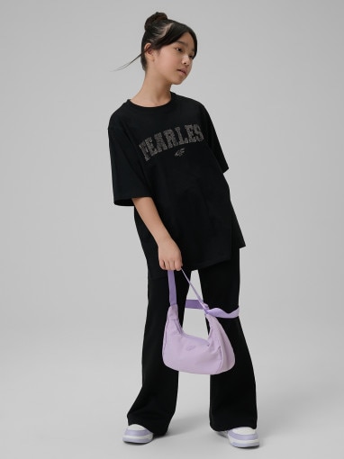 Dziewczęcy t-shirt z nadrukiem 4F 4FJRSS26TTSHF3453 - czarny