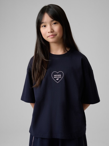 Dziewczęcy t-shirt z nadrukiem 4F 4FJRSS26TTSHF3690 - granatowy