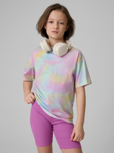 4F JUNIOR Dziewczęcy tshirt z nadrukiem 4F 4FJRSS26TTSHF3826  multikolor Multikolor