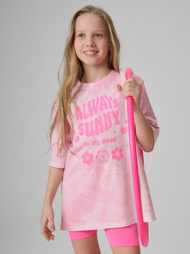  4F JUNIOR Dziewczęcy tshirt z nadrukiem 4F 4FJRSS26TTSHF3911  różowy Różowy