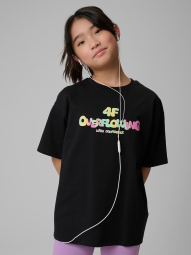 Obrazek dla: 4F JUNIOR Dziewczęcy tshirt z nadrukiem 4F 4FJRSS26TTSHF4137  czarny Czarny
