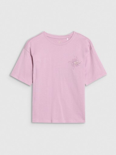 4F JUNIOR Dziewczęcy tshirt z nadrukiem 4F 4FJWSS25TTSHF1853  fioletowy Fioletowy