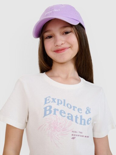 4F JUNIOR Dziewczęcy tshirt z nadrukiem 4F 4FJWSS25TTSHF1854  biały Biały