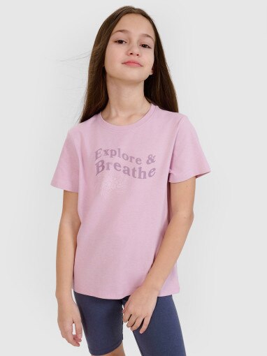 4F JUNIOR Dziewczęcy tshirt z nadrukiem 4F 4FJWSS25TTSHF1854  różowy Różowy