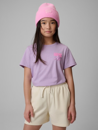  4F JUNIOR Dziewczęcy tshirt z nadrukiem 4F 4FJWSS26TTSHF2939  fioletowy Fioletowy
