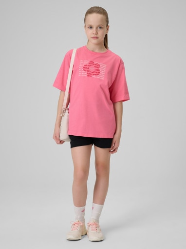 Dziewczęcy t-shirt z nadrukiem 4F 4FJWSS26TTSHF3302 - różowy