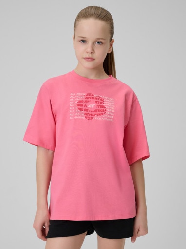  4F JUNIOR Dziewczęcy tshirt z nadrukiem 4F 4FJWSS26TTSHF3302  różowy Różowy