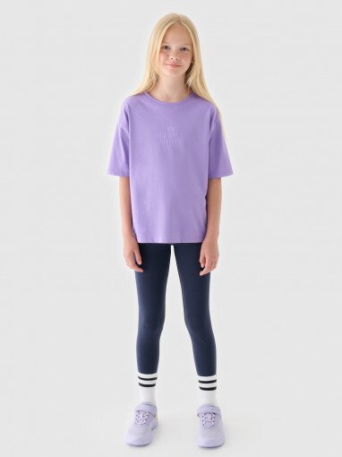 4F JUNIOR Dziewczęce legginsy dzianinowe 4F 4FJRAW24TTIGF239  granatowe Granatowy
