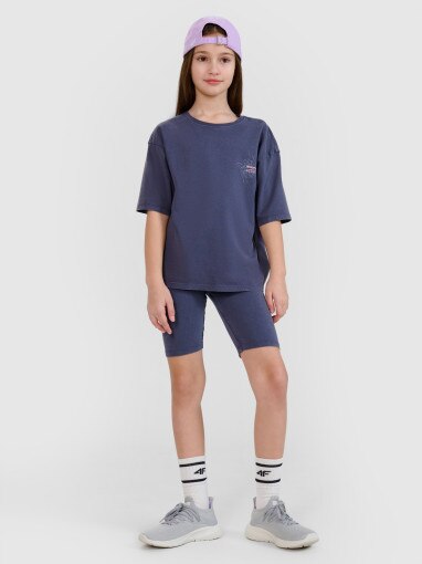 4F JUNIOR Dziewczęce legginsy kolarki 4F 4FJWSS25TSTIF001  granatowe Granatowy