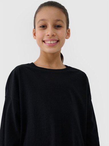 Dziewczęcy longsleeve gładki 4F 4FJWSS25TLONF377 - czarny